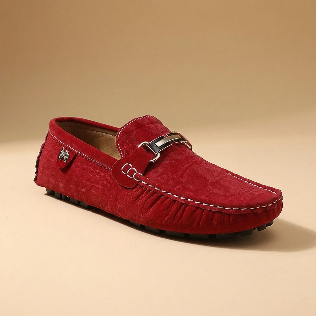 Arden Leather Low-Heel Loafers — red