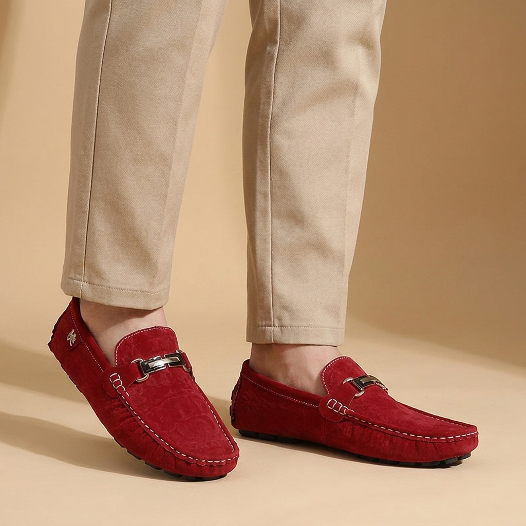 Arden Leather Low-Heel Loafers — red