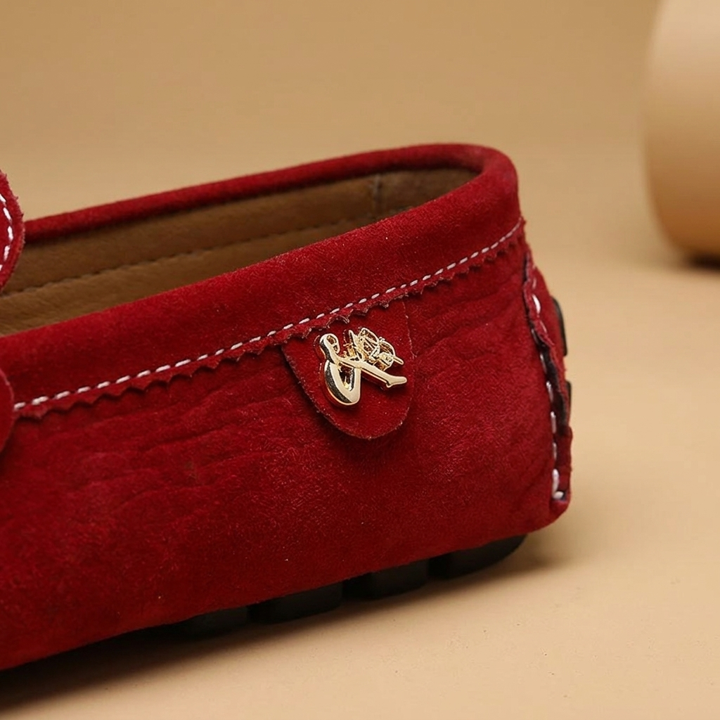 Arden Leather Low-Heel Loafers — red