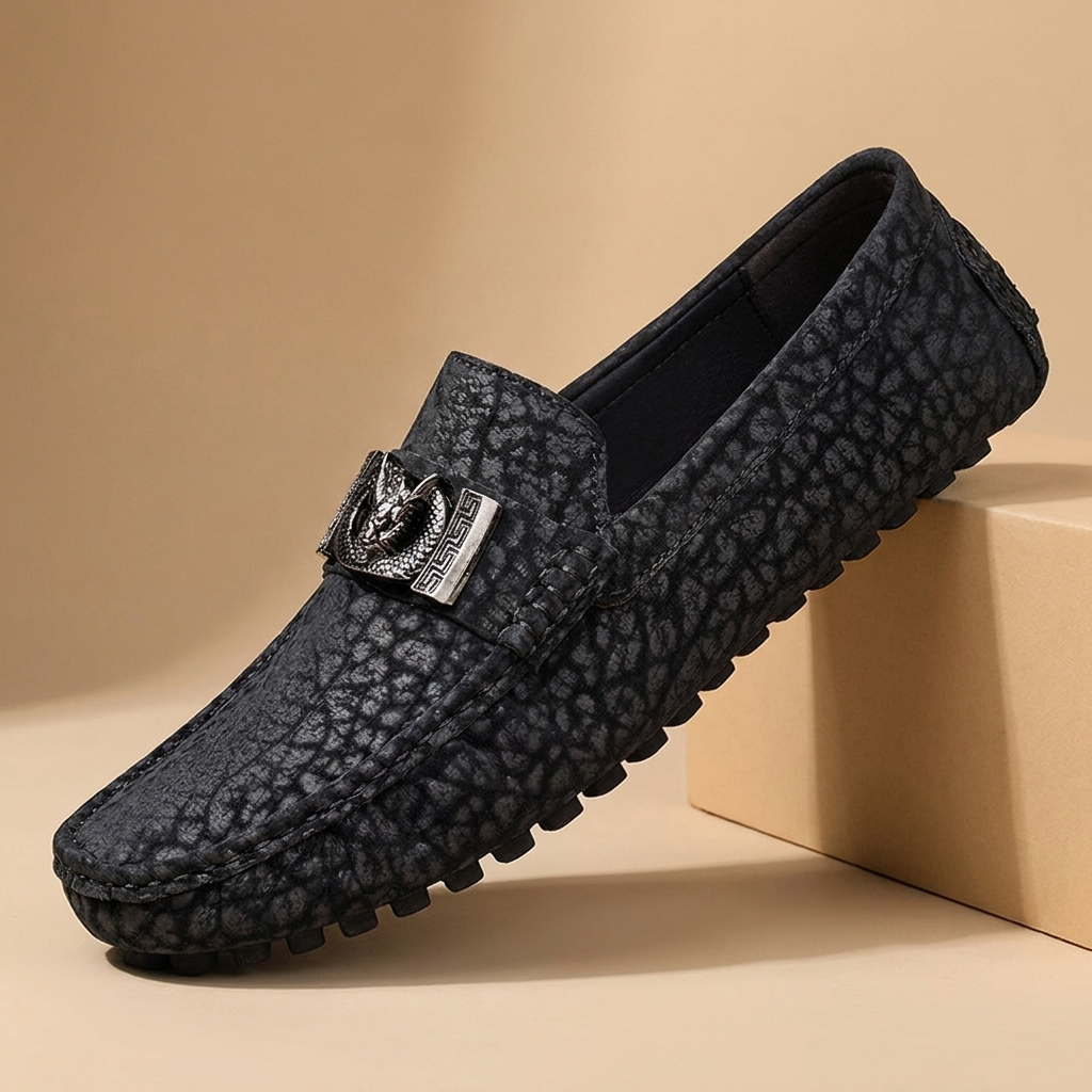 Genuine leather men's loafers in black