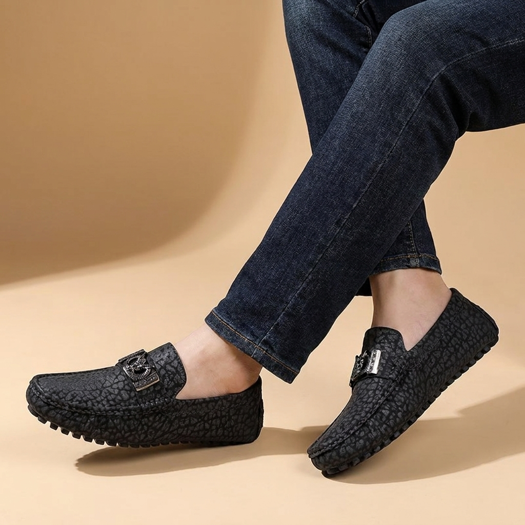 Ashlow Leather Driving Loafers — Black