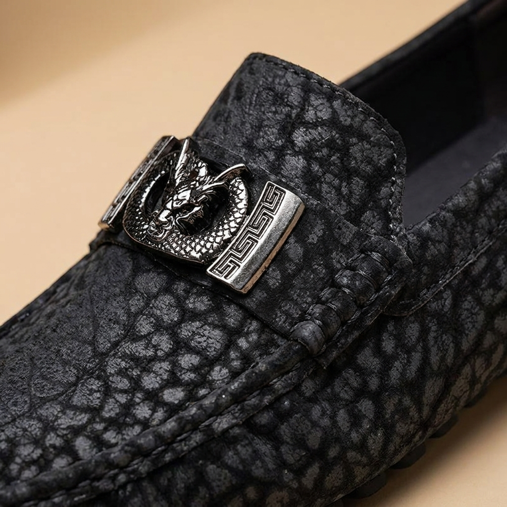 Green round-toe leather loafers