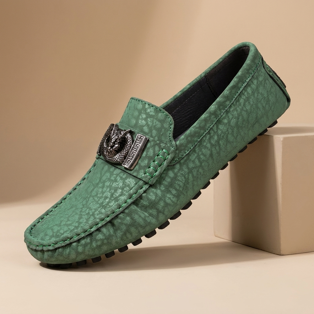 Ashlow Leather Driving Loafers — Green