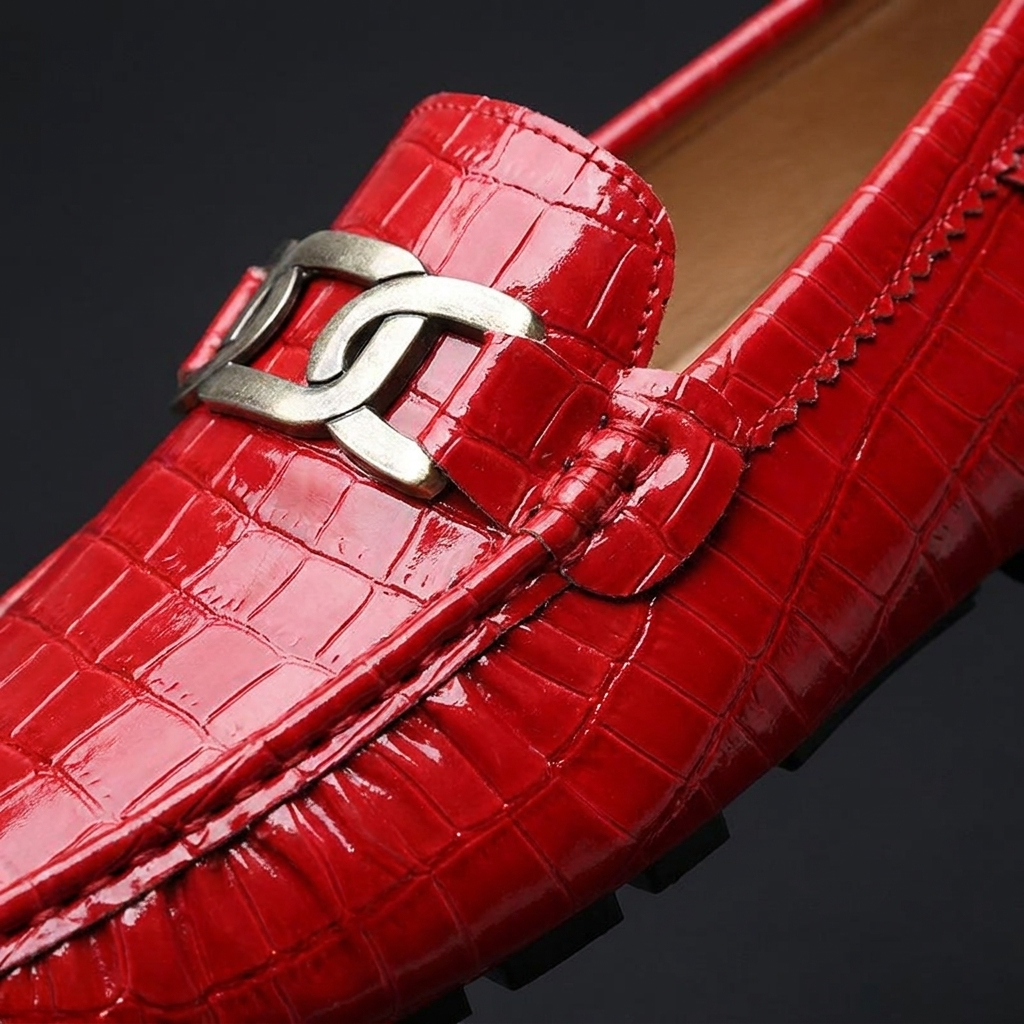 Atlas Leather Slip-On Loafers — Red
