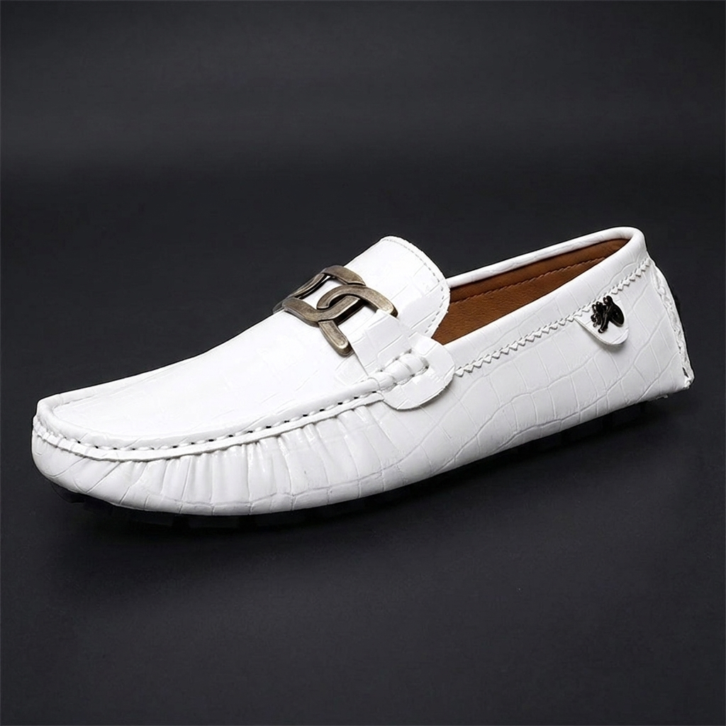 Red leather round-toe loafers
