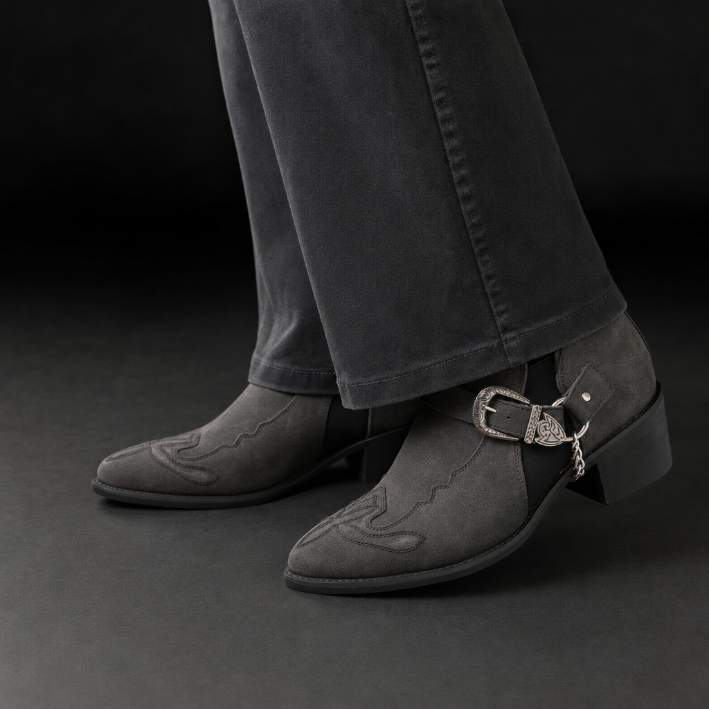 Branson Pointed-Toe Cuban Shoes — Gray