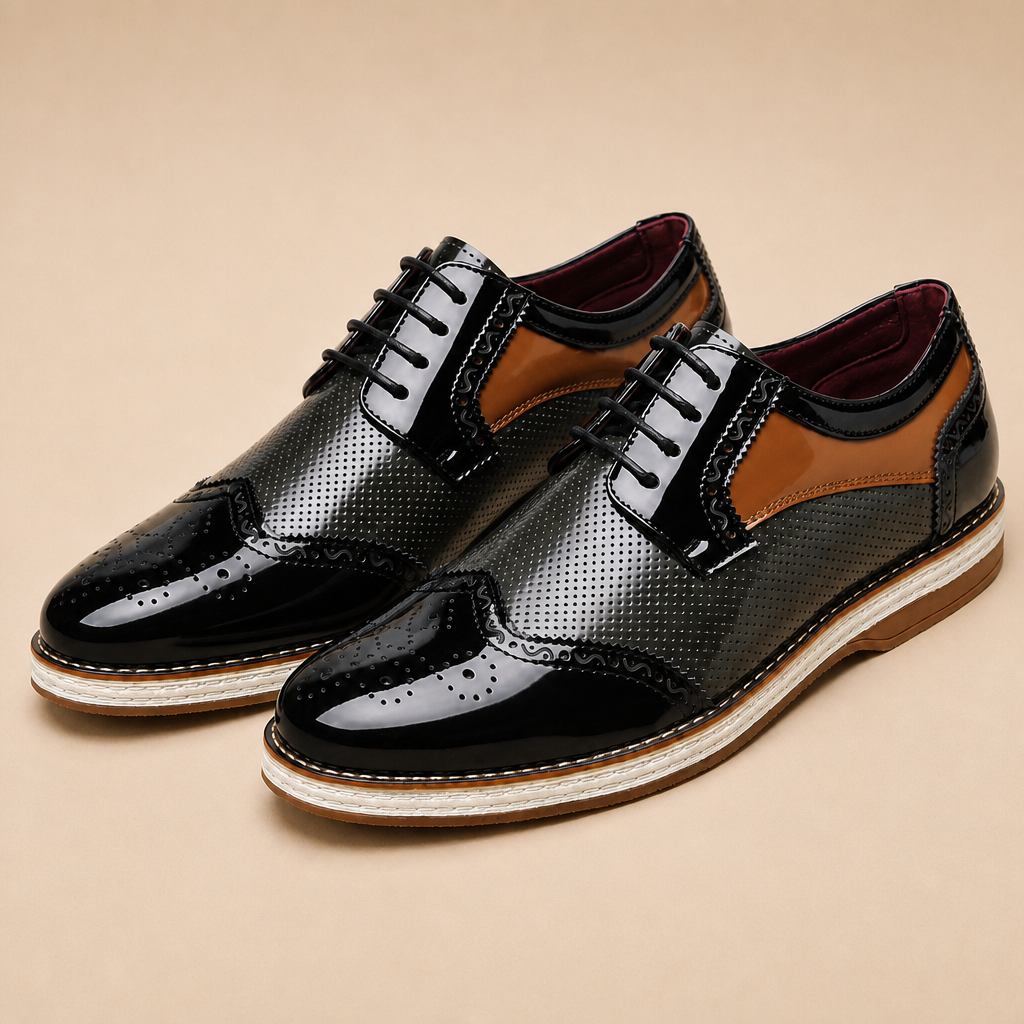 Caden Men's Leather Oxford Brogues — Black