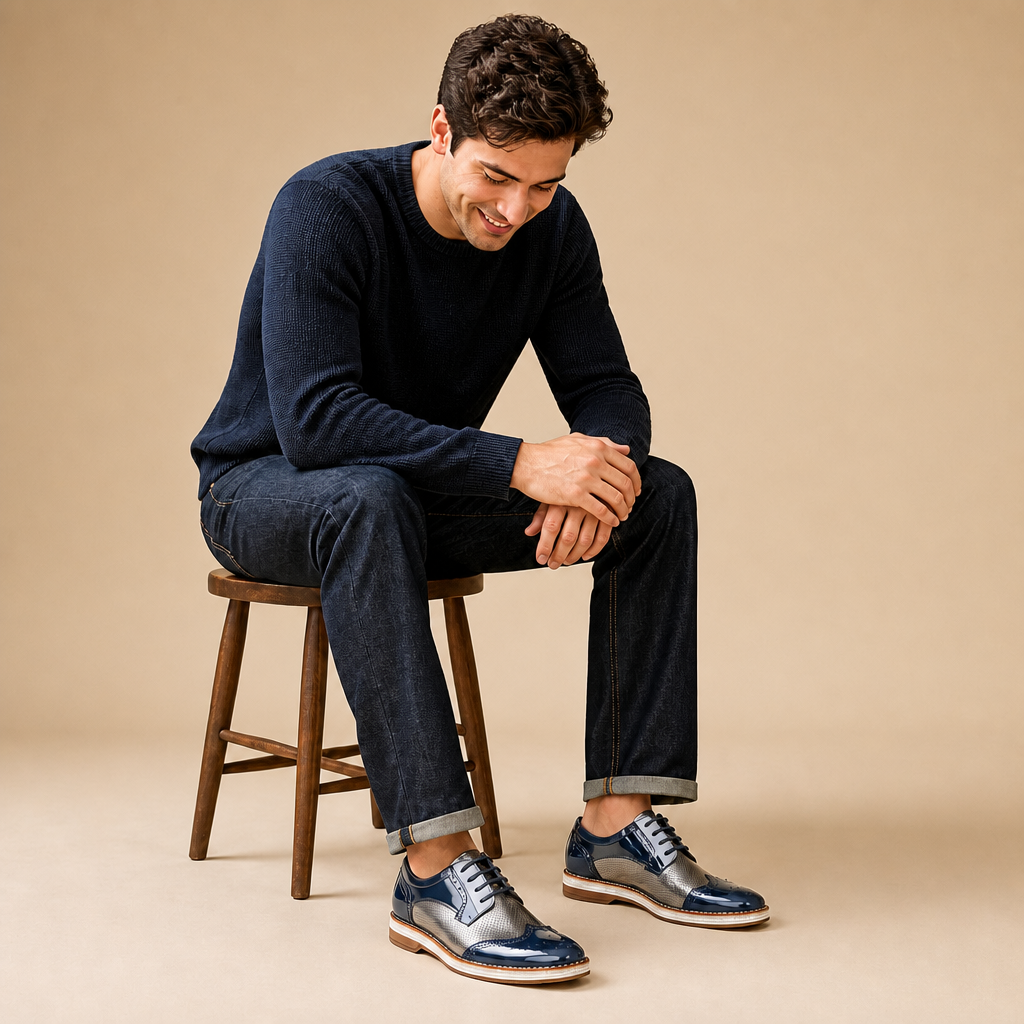 Caden Men's Leather Oxford Brogues — Blue