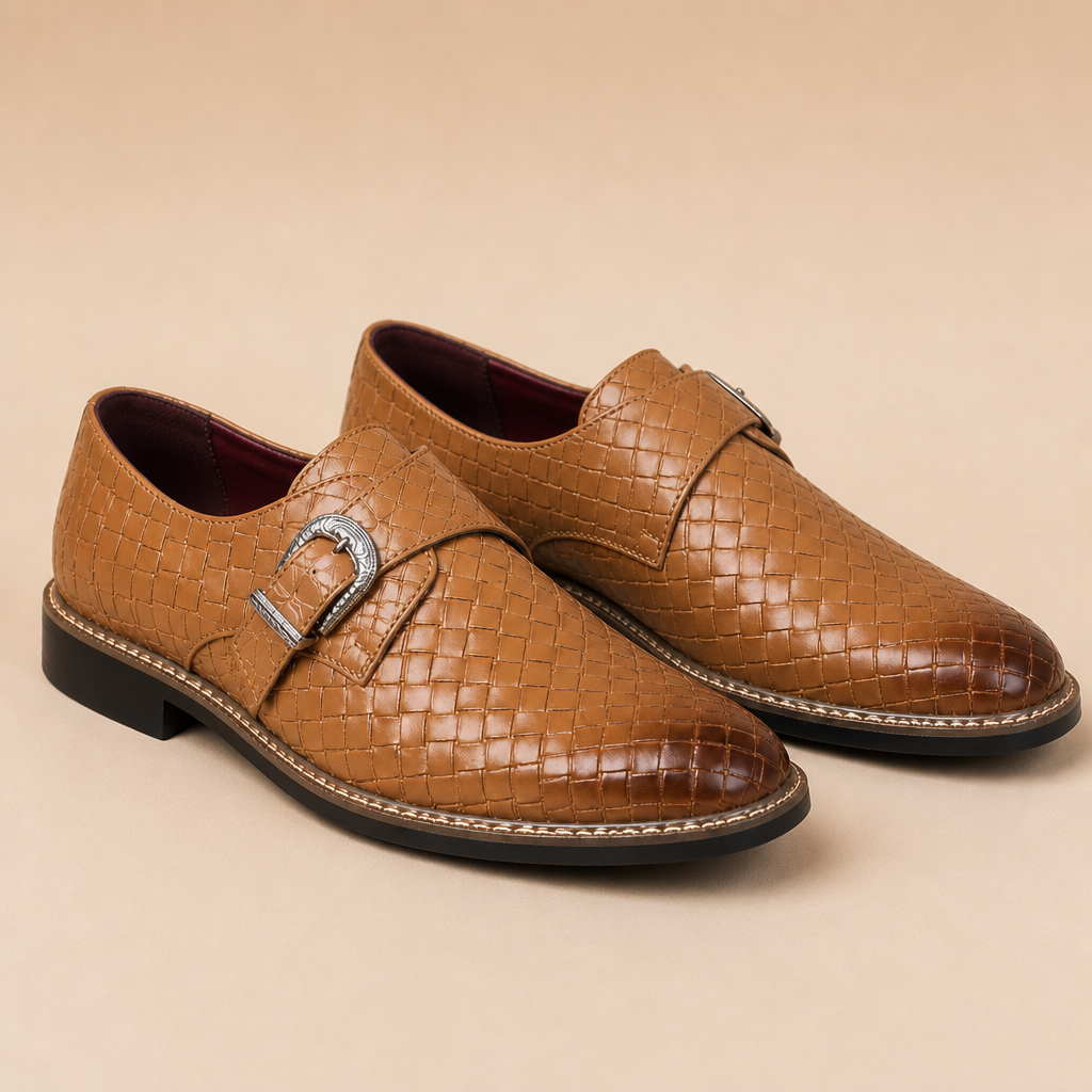 Men's leather pointed-toe loafers in brown