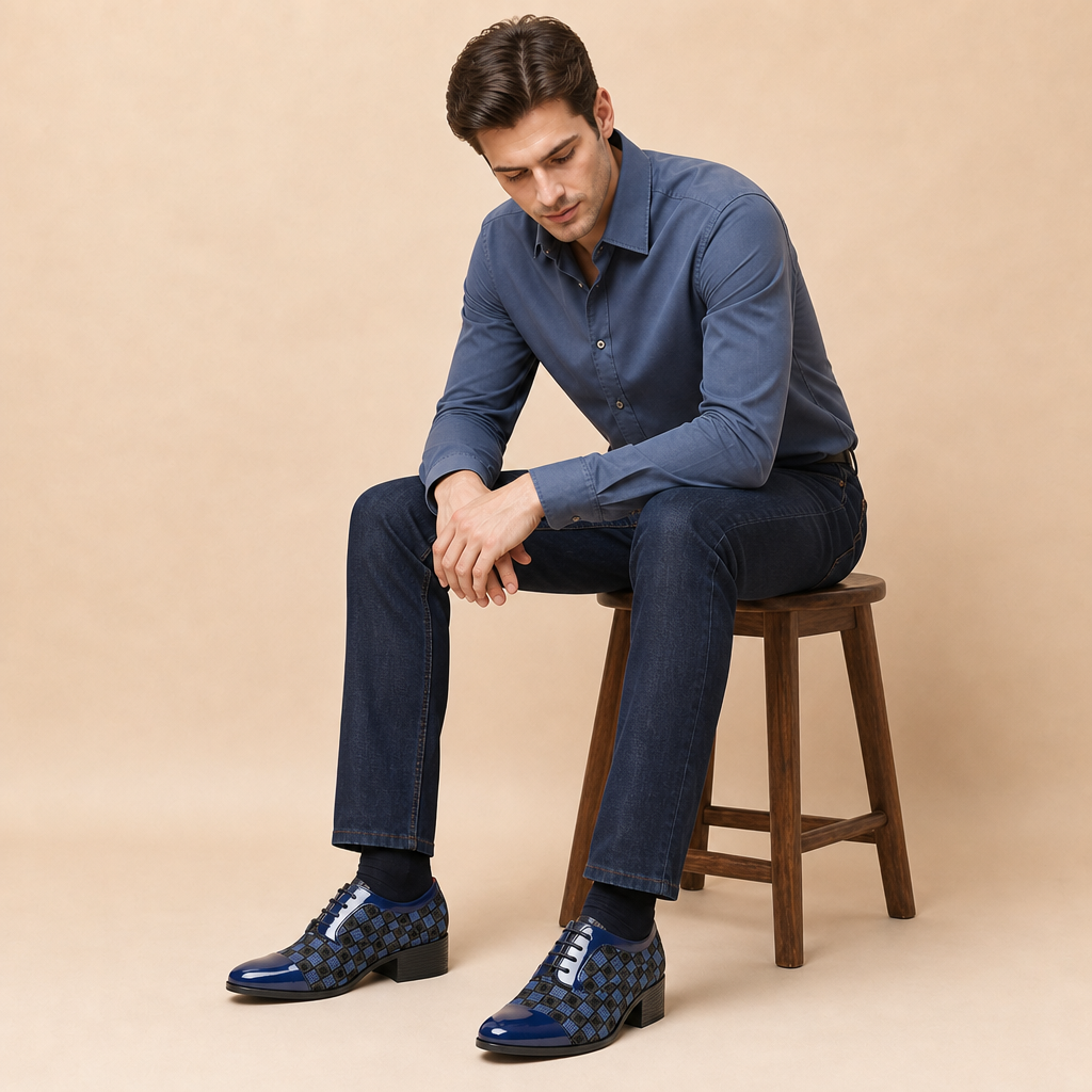 Grayson Leather Pointed-Toe Shoes — Blue