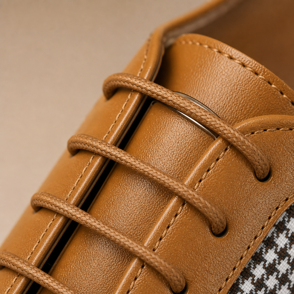 Side view of charcoal leather loafers