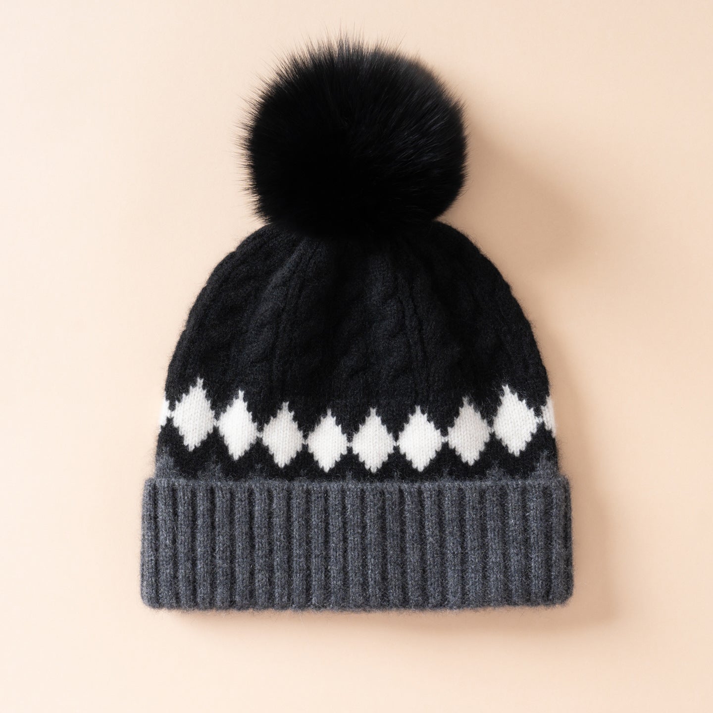 Frosted Cashmere Fur-Top Beanie