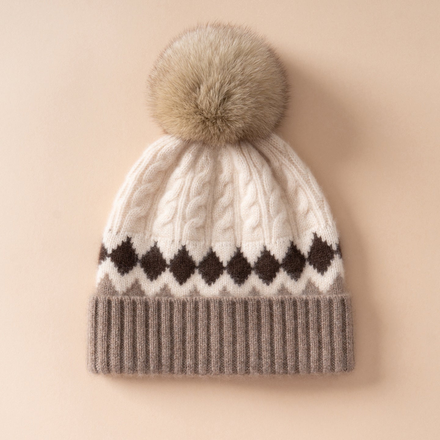 Frosted Cashmere Fur-Top Beanie