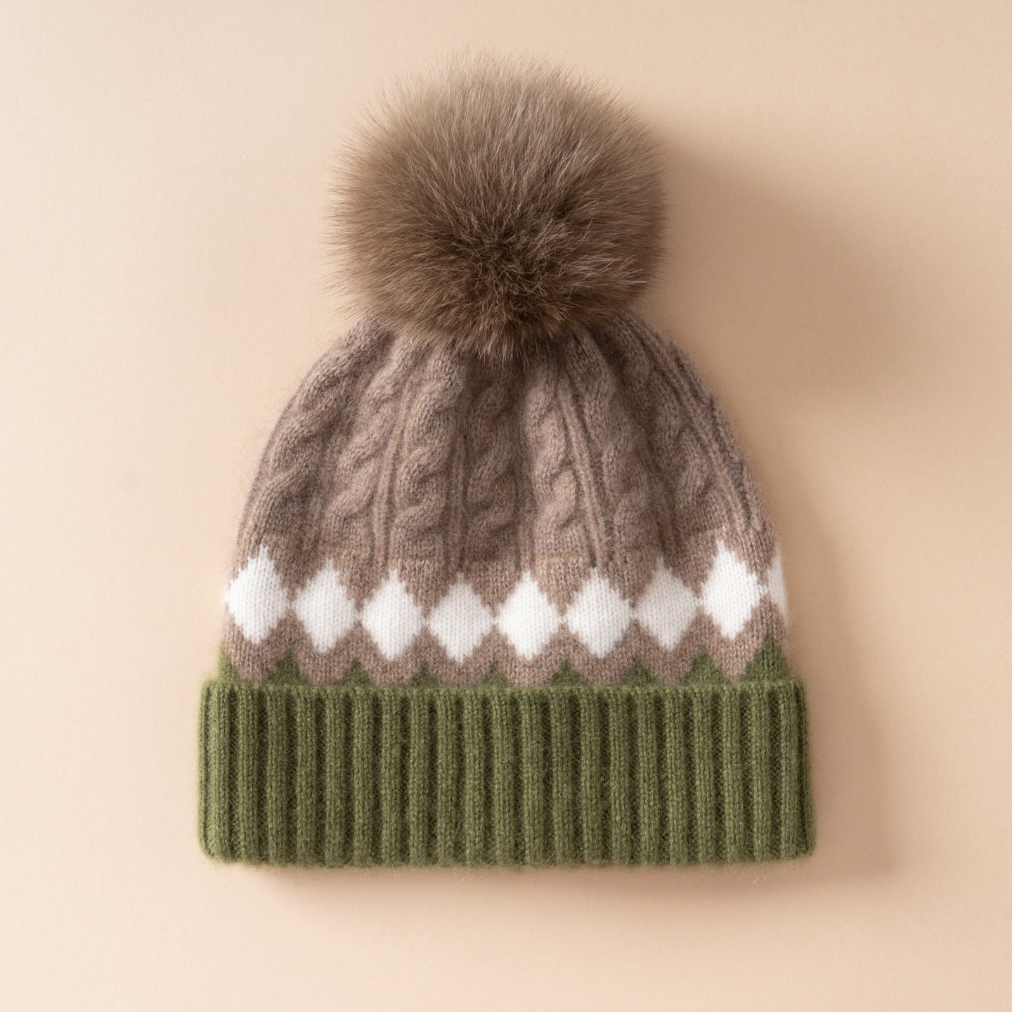 Frosted Cashmere Fur-Top Beanie