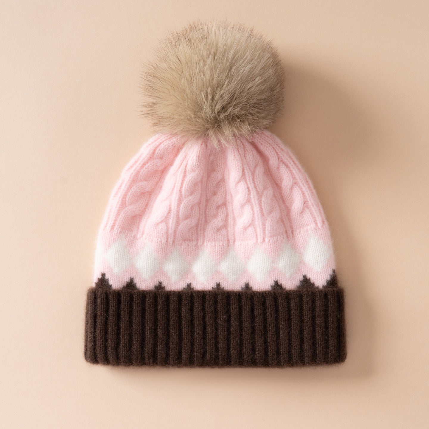 Frosted Cashmere Fur-Top Beanie