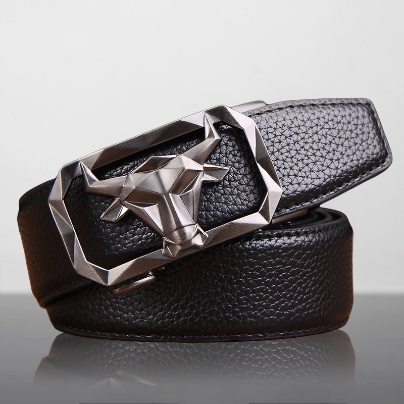 Vanguard Split Leather Belt With Bull Buckle
