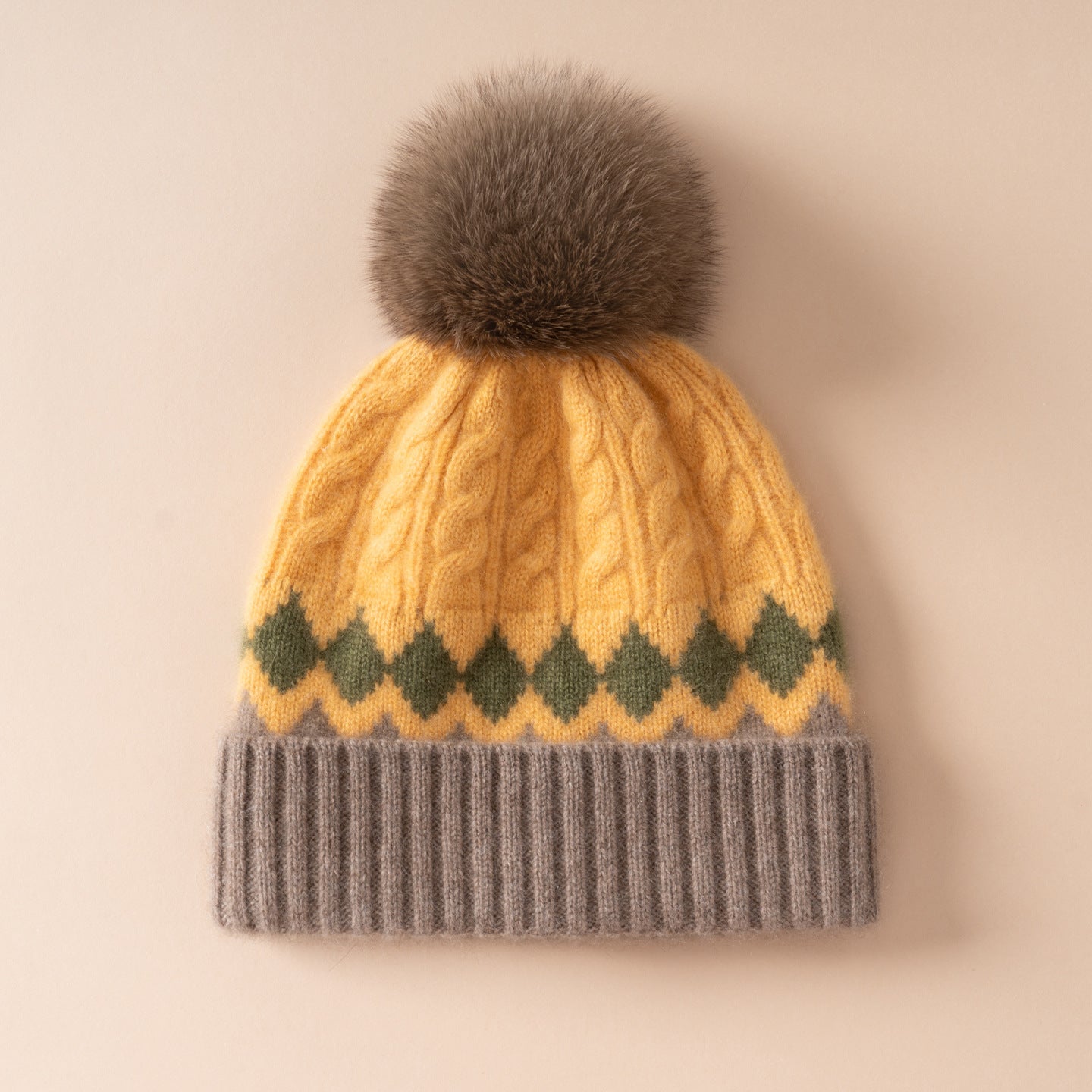 Frosted Cashmere Fur-Top Beanie