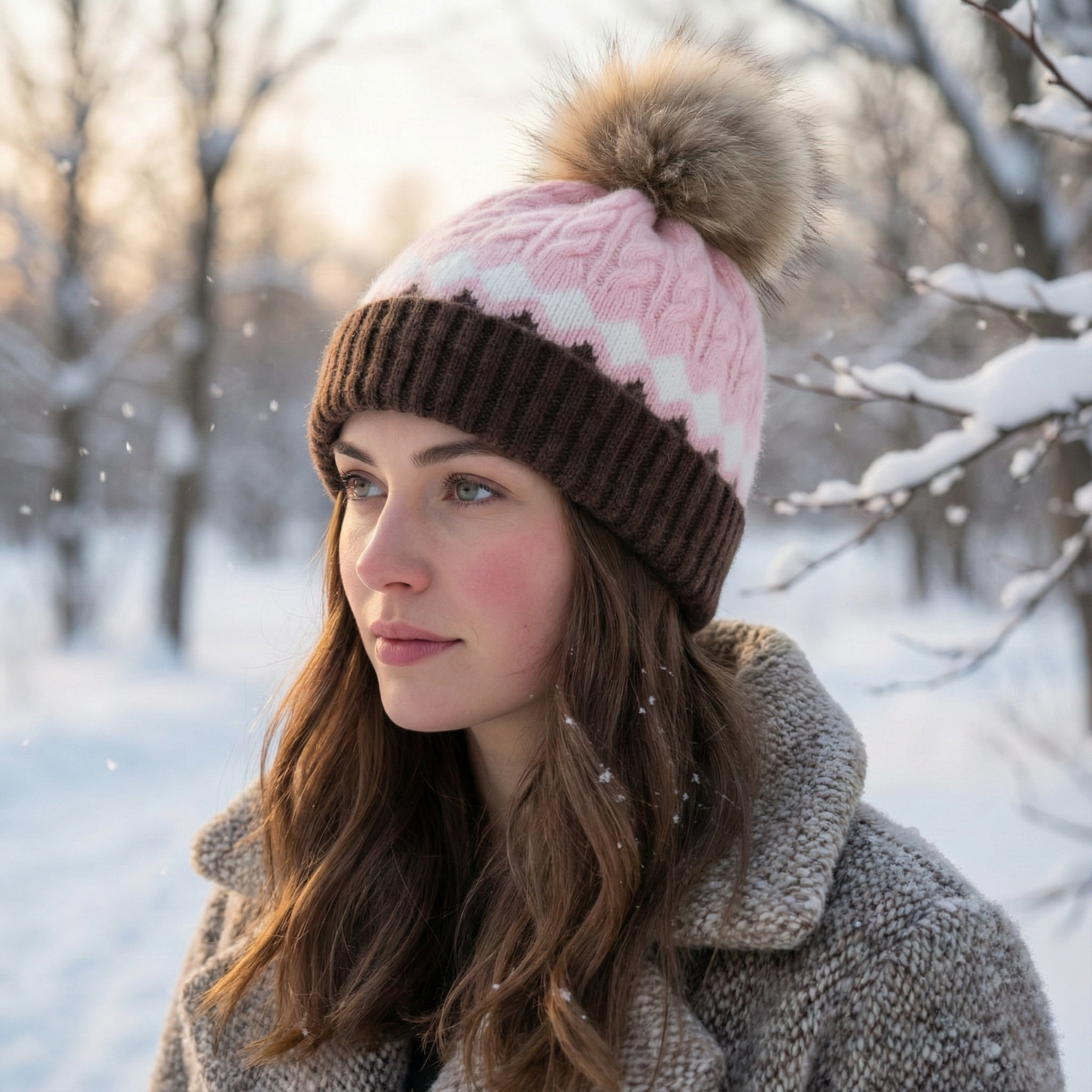 Frosted Cashmere Fur-Top Beanie