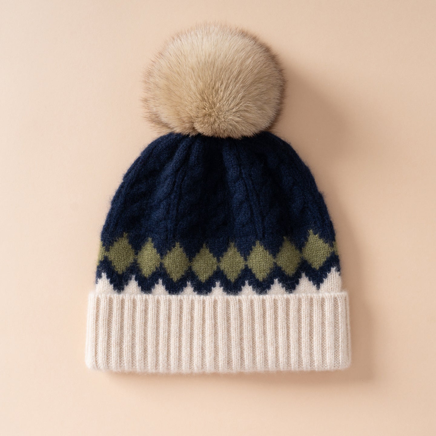 Frosted Cashmere Fur-Top Beanie