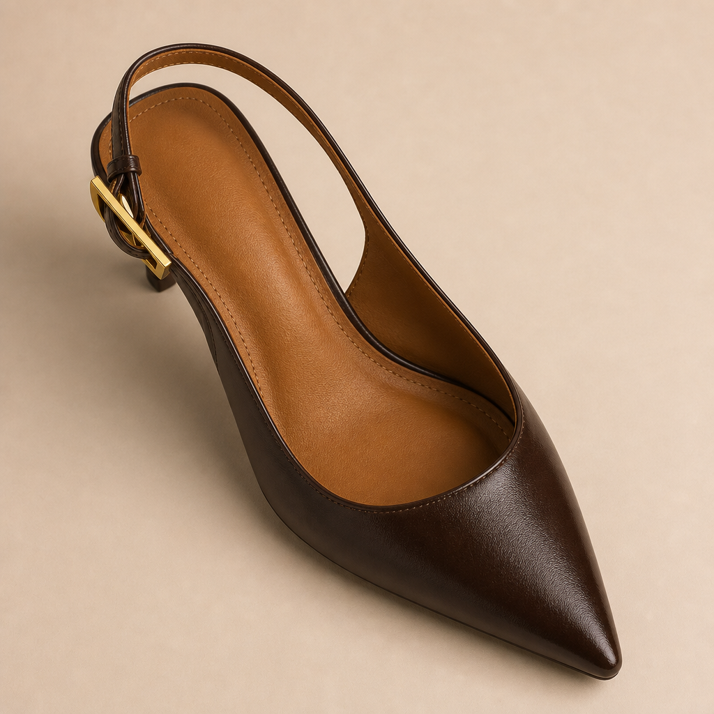 Leather slip-on mules with thin heel