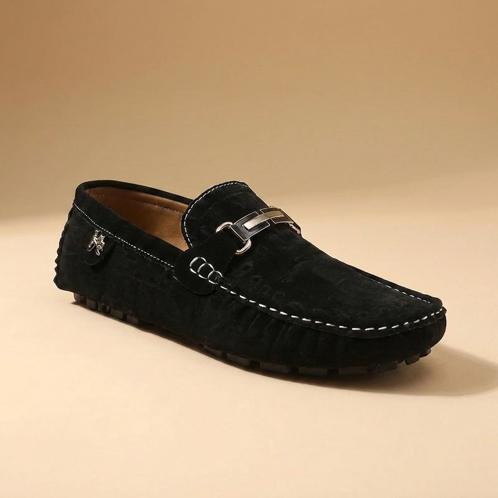 Blue leather loafers for summer