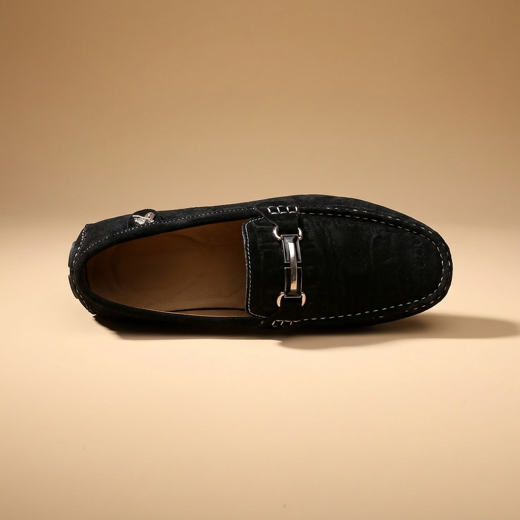 Red low-heel leather loafers