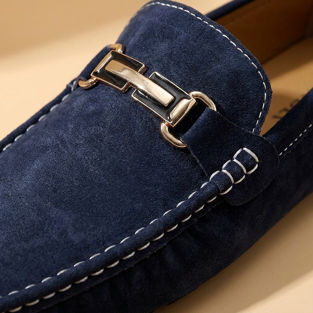 Arden Leather Low-Heel Loafers — blue