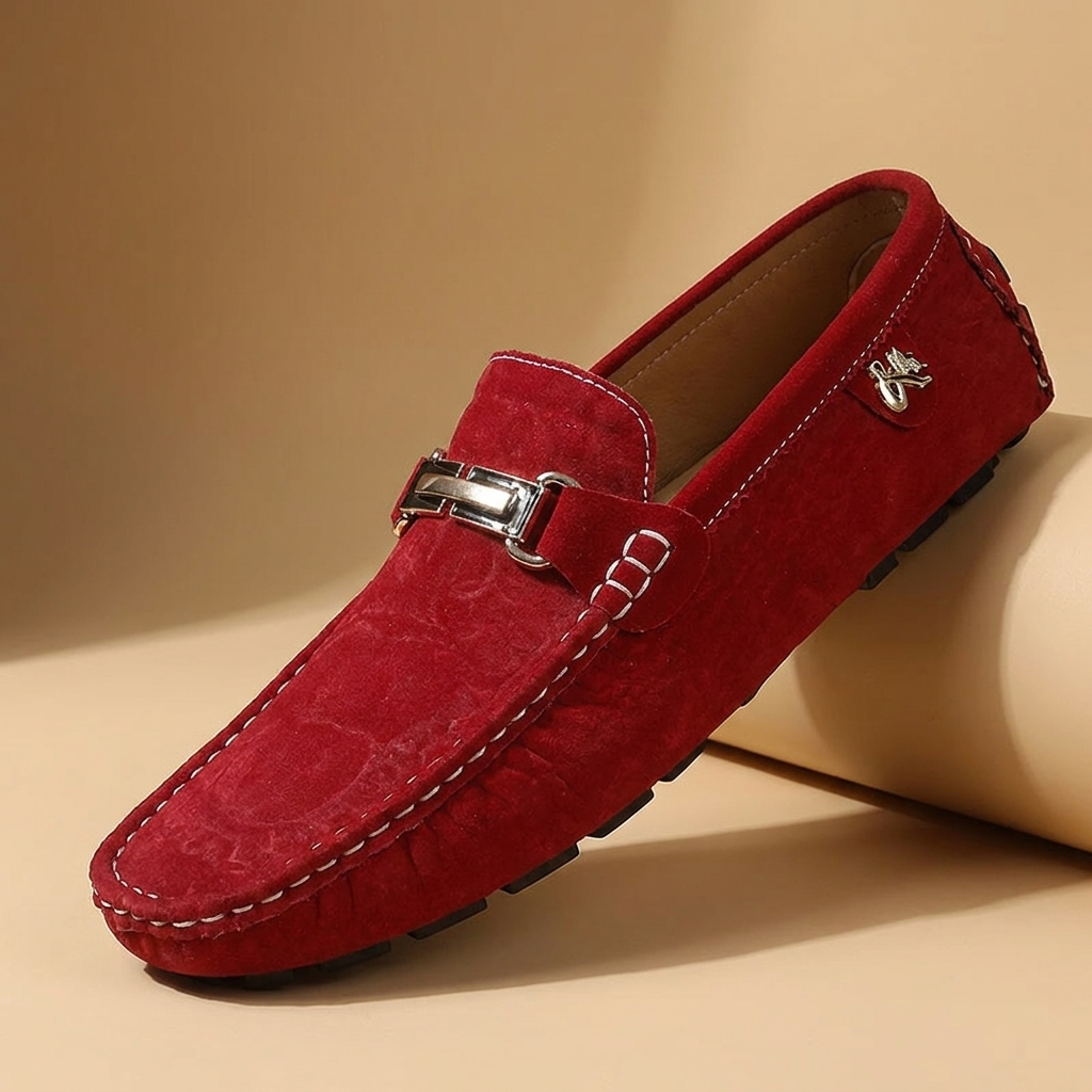 Arden Leather Low-Heel Loafers — red