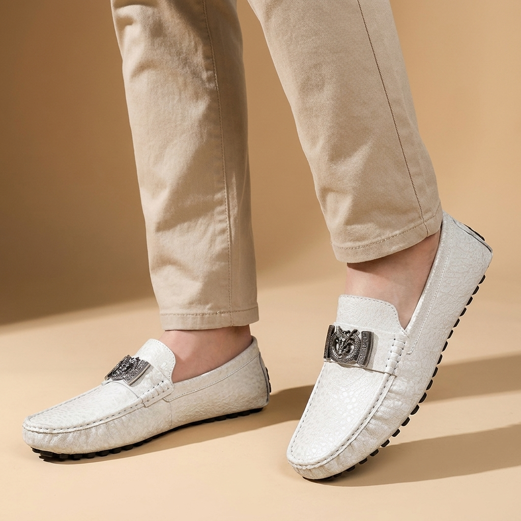 Ashlow Leather Driving Loafers — White