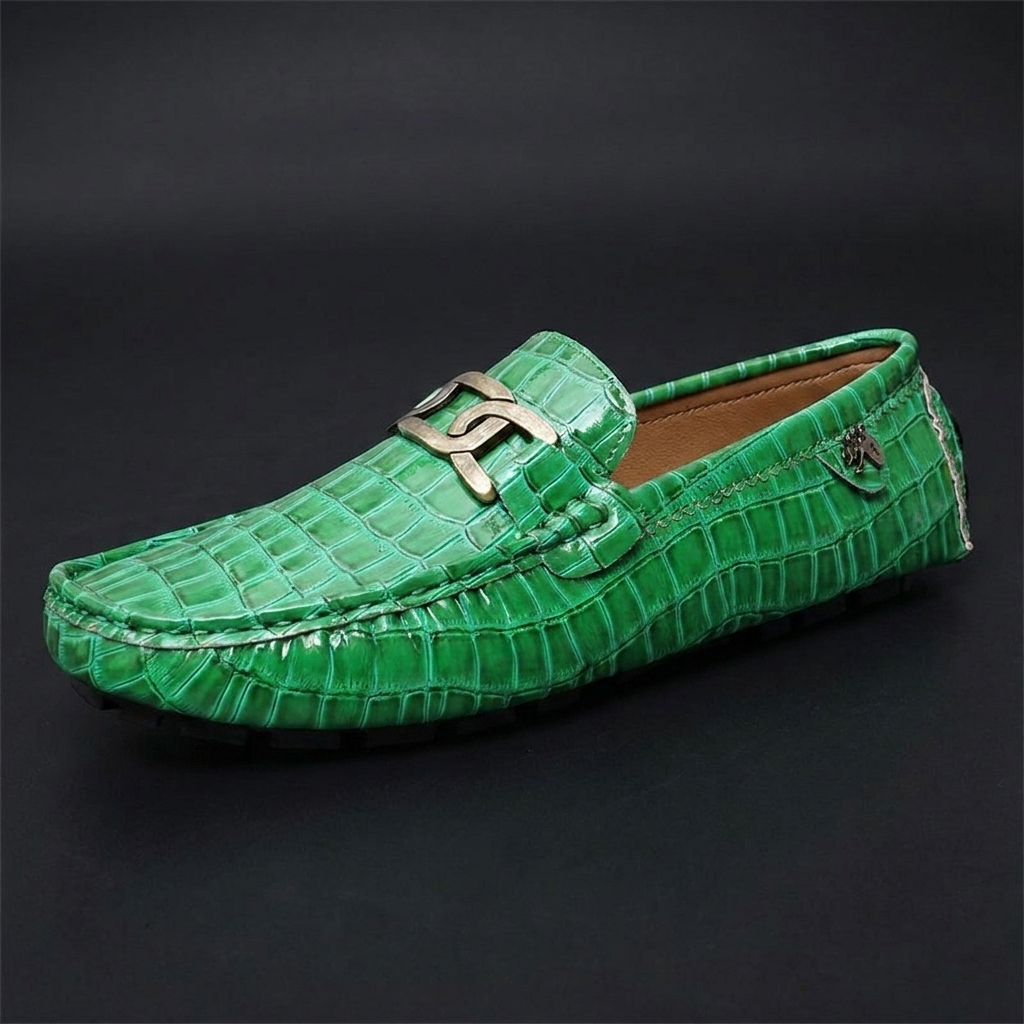 Atlas Leather Slip-On Loafers — Green