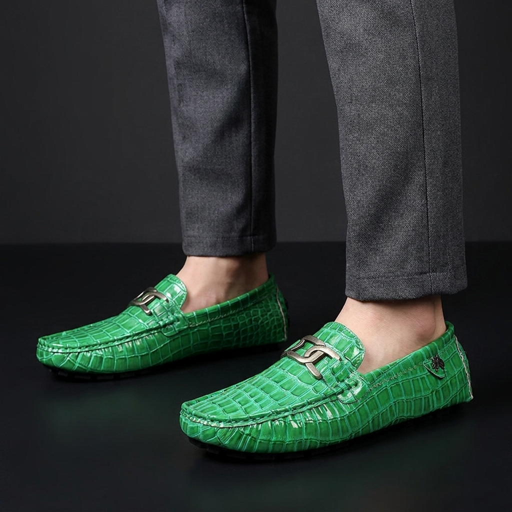 Atlas Leather Slip-On Loafers — Green