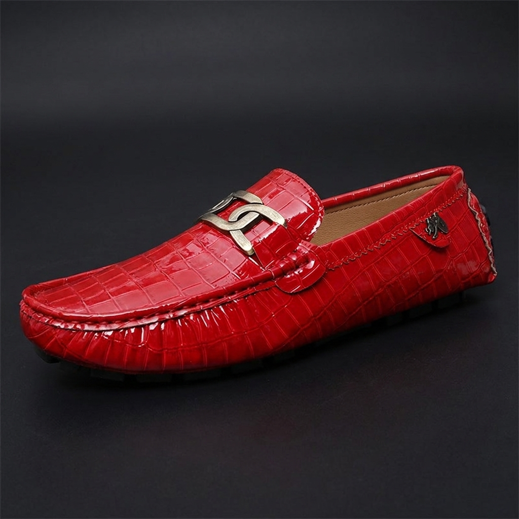 Blue leather easy-on loafers
