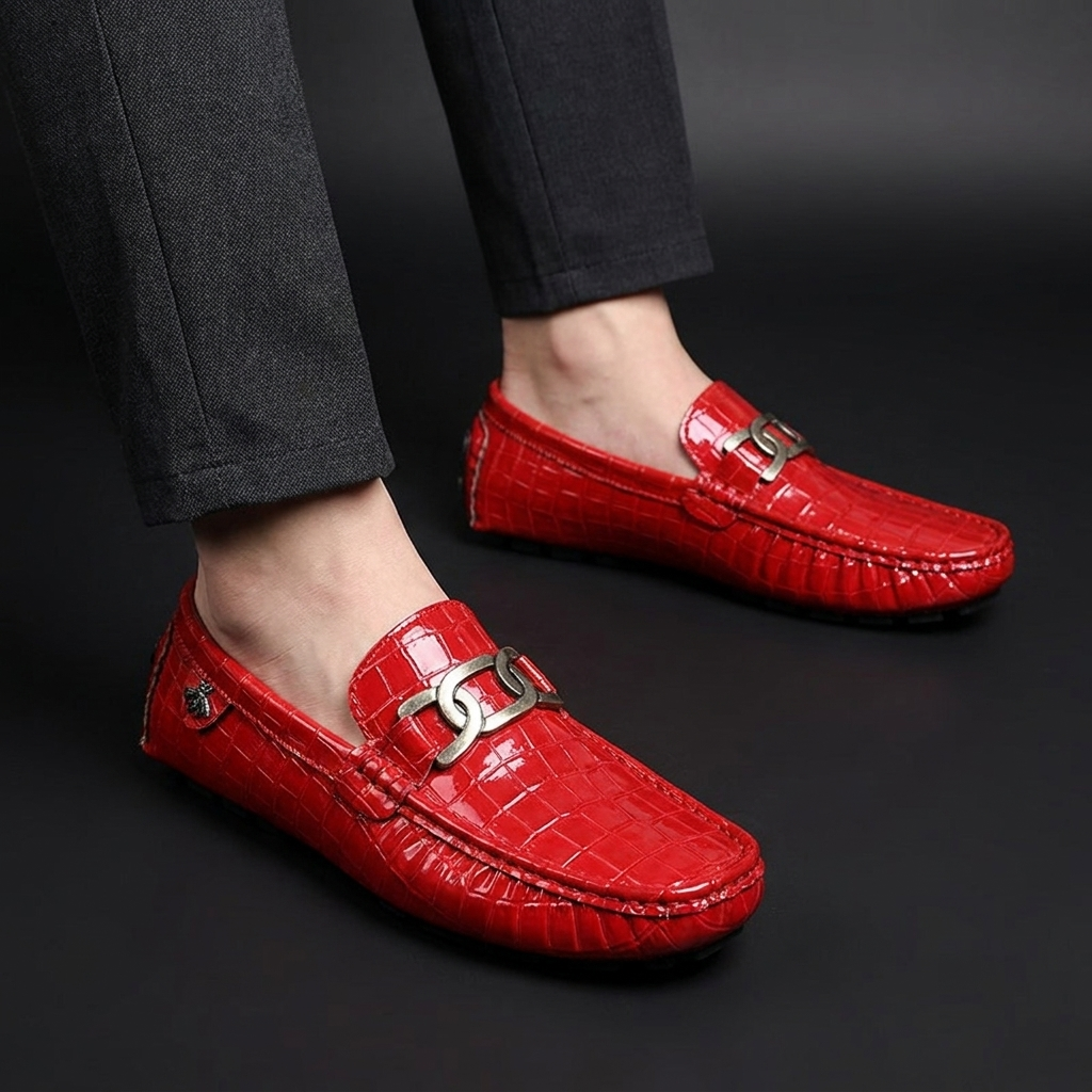 Atlas Leather Slip-On Loafers — Red