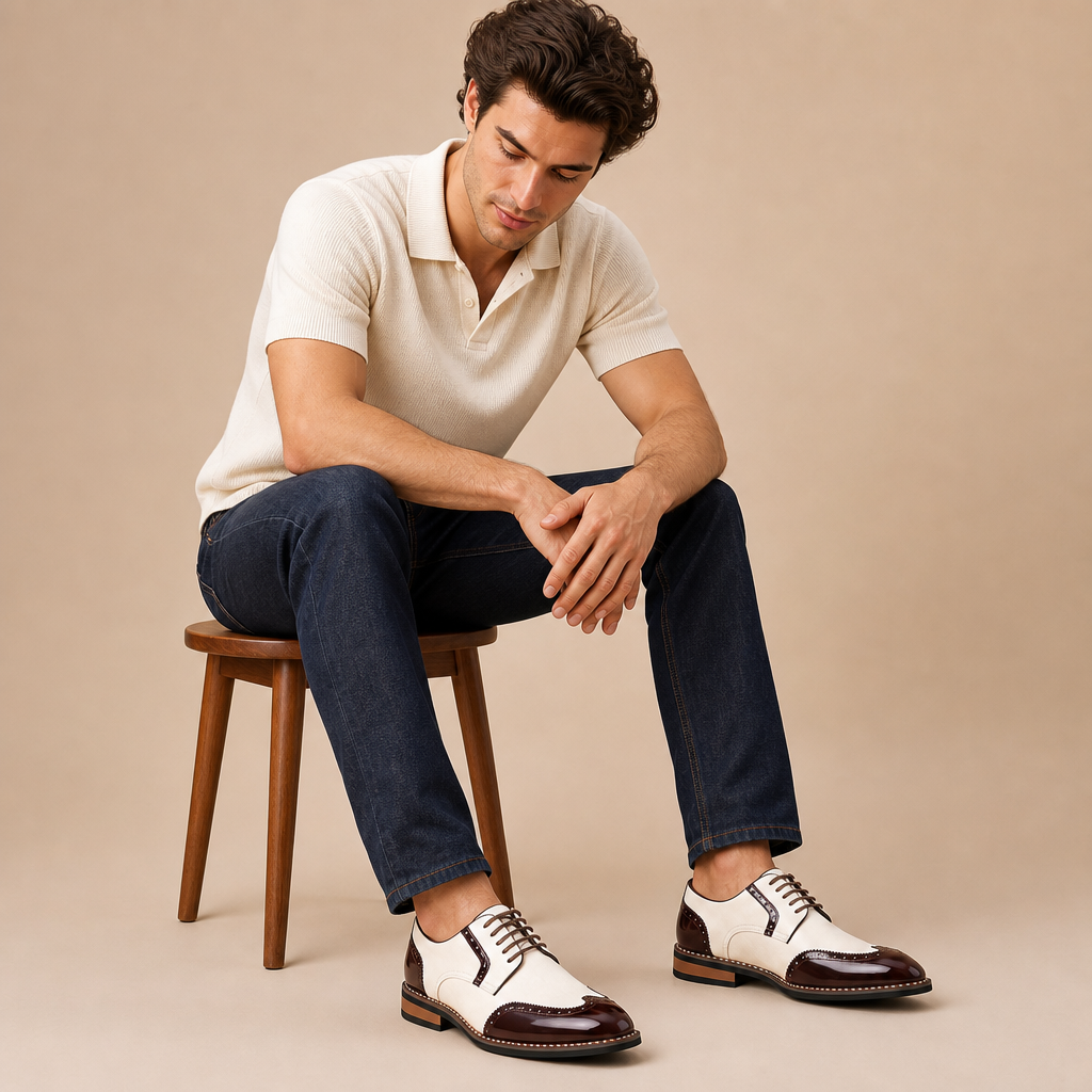 Bramwell Men's Leather Dress Shoes — Cream