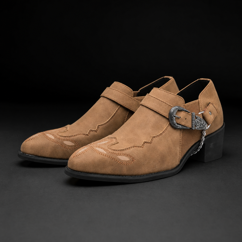 Branson Pointed-Toe Cuban Shoes — Brown