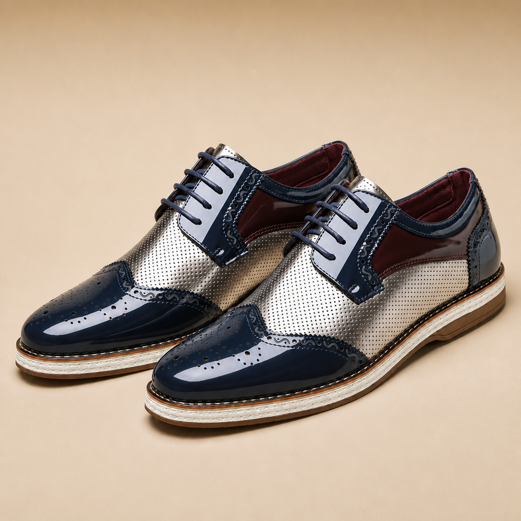 Round-toe leather brogues for men
