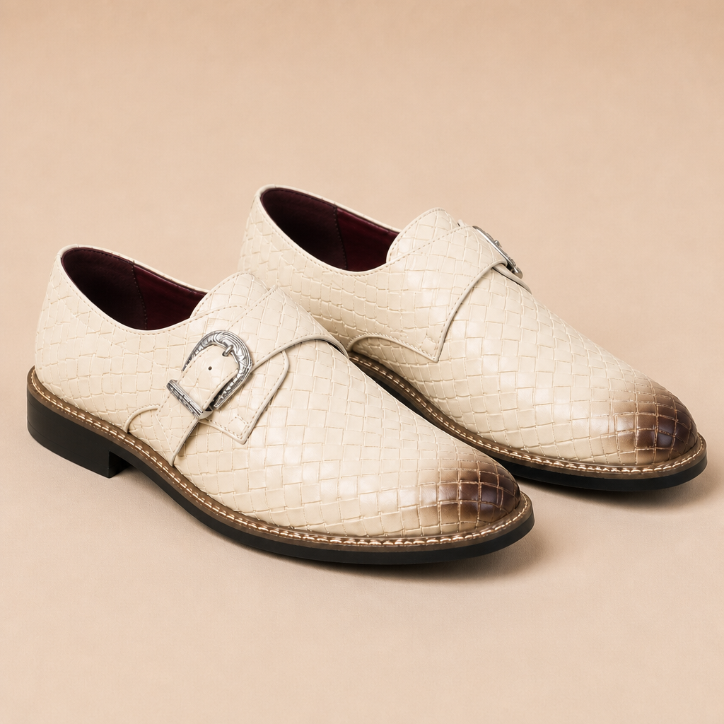 Dawson Men's Leather Pointed-Toe Loafers — Cream