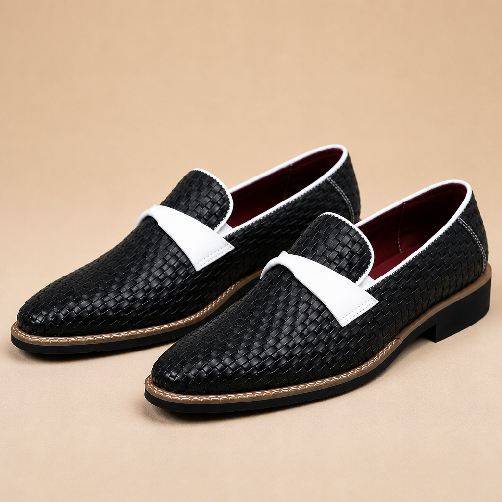 Fenwick Men's Leather Woven Loafers — Black