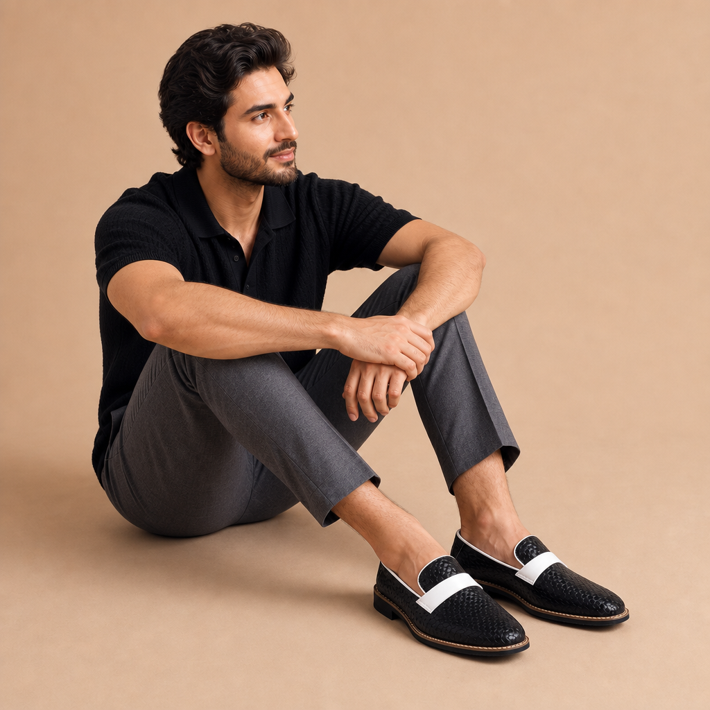 Fenwick Men's Leather Woven Loafers — Black