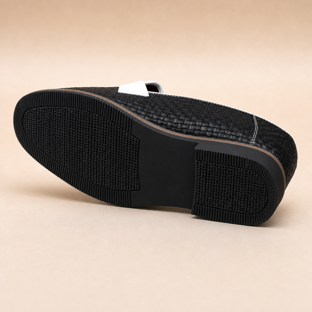 Fenwick Men's Leather Woven Loafers — Black