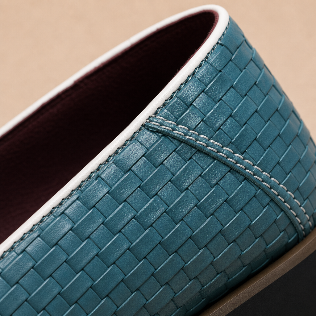 Fenwick Men's Leather Woven Loafers — Blue