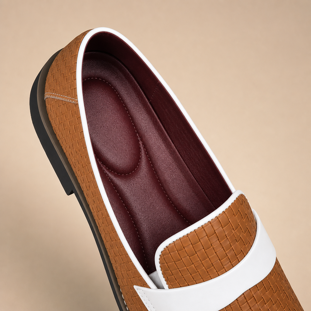 Blue woven leather loafers for men
