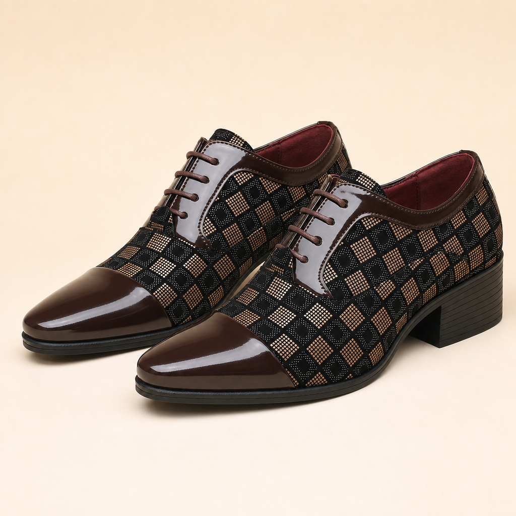 Men's leather pointed-toe dress shoes in brown