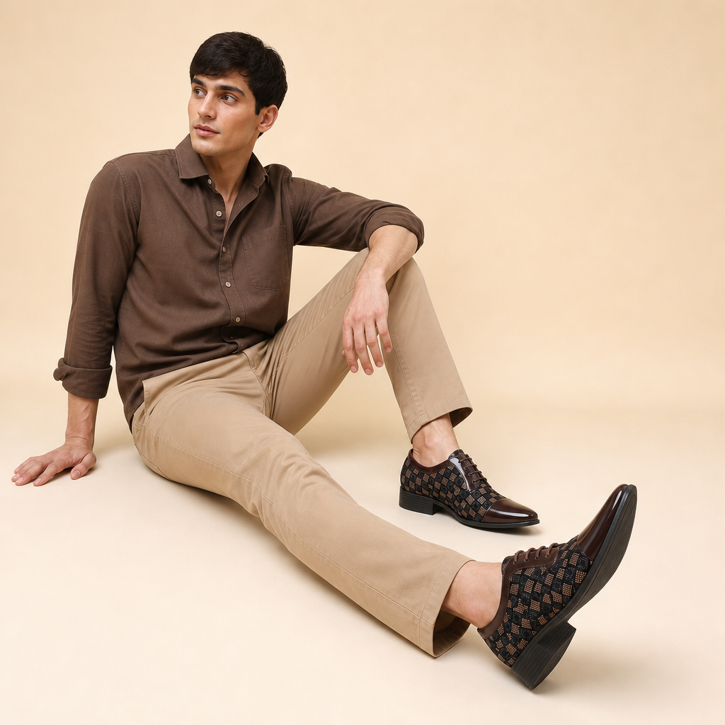 Grayson Leather Pointed-Toe Shoes — Brown