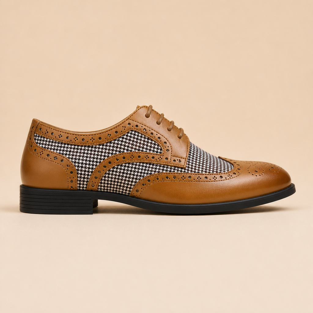 Top view of whiskey brown patterned loafers