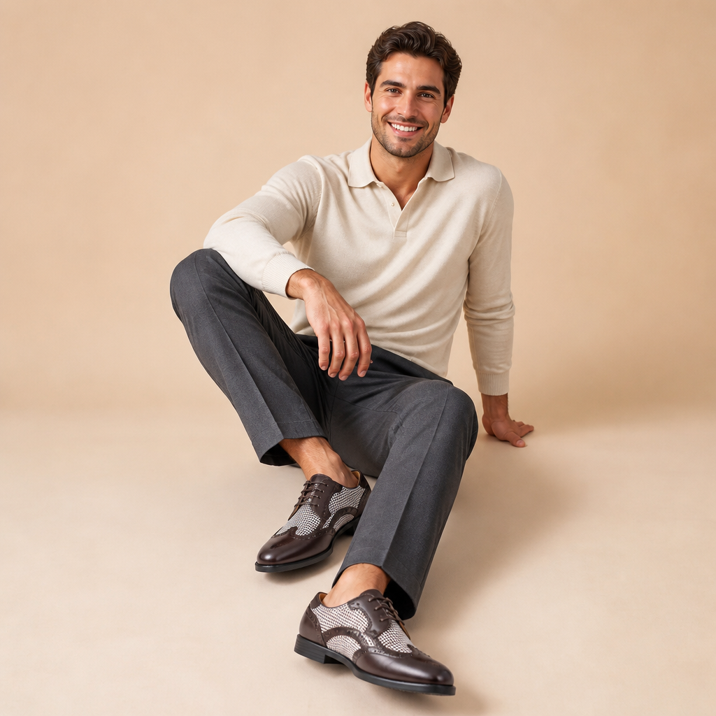 Charcoal leather loafers with breathable design