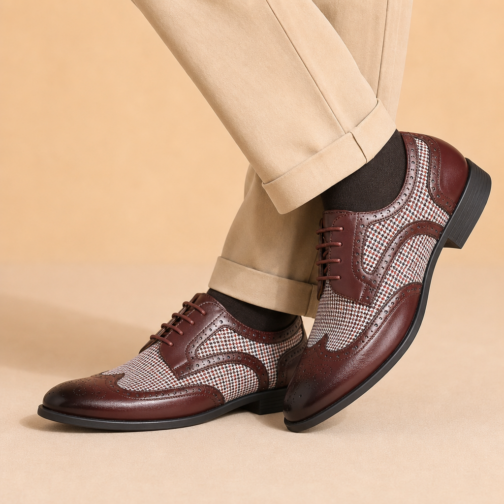 Stylish houndstooth loafers in tan