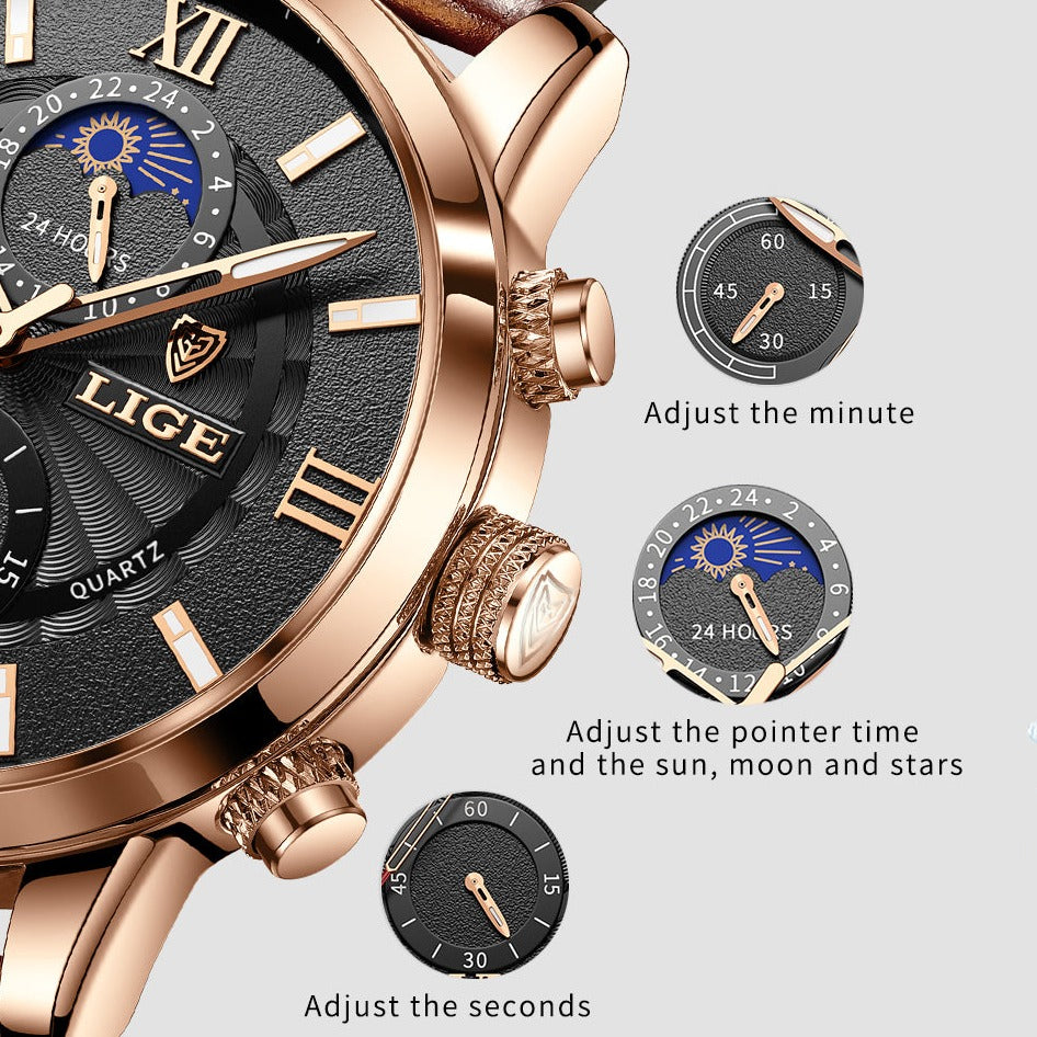 Ashton Leather Band Quartz Watch