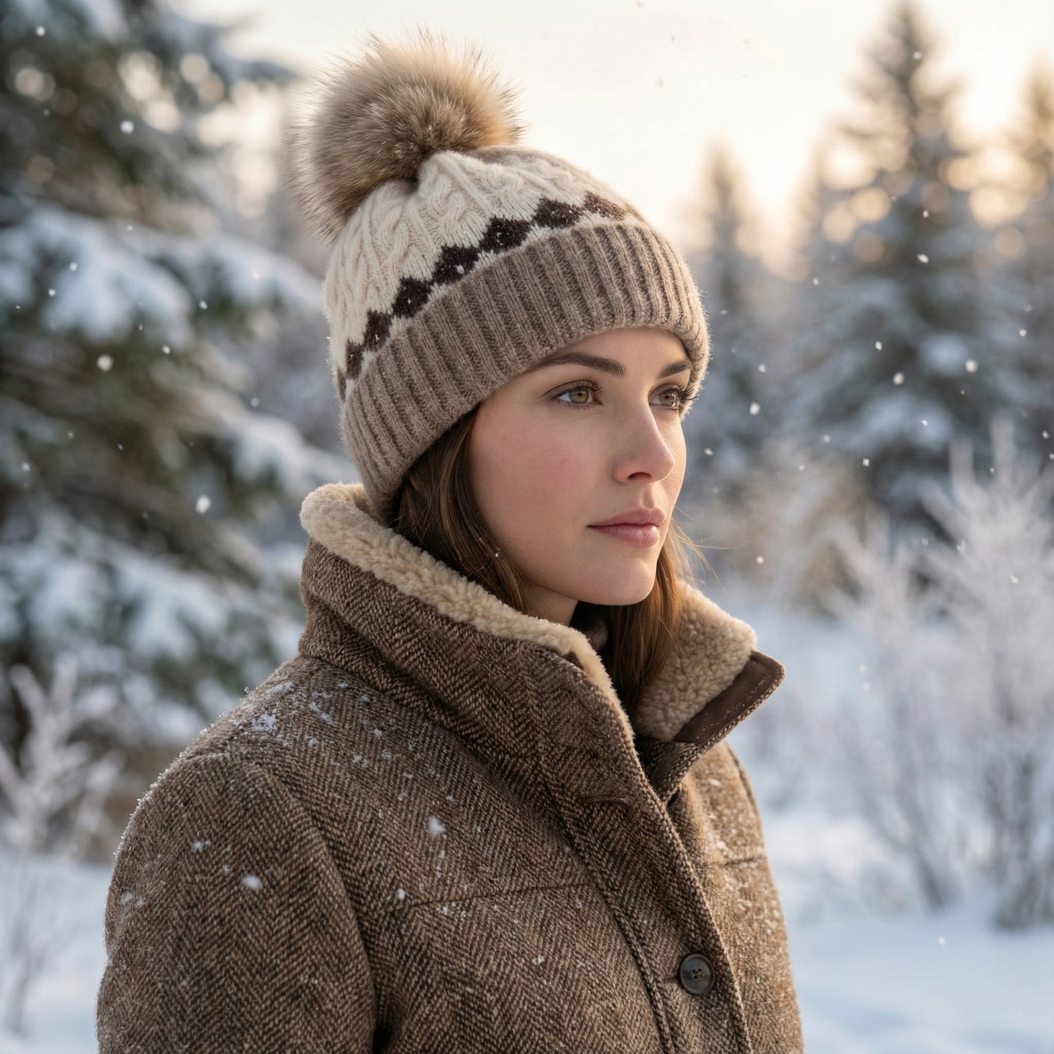 Frosted Cashmere Fur-Top Beanie
