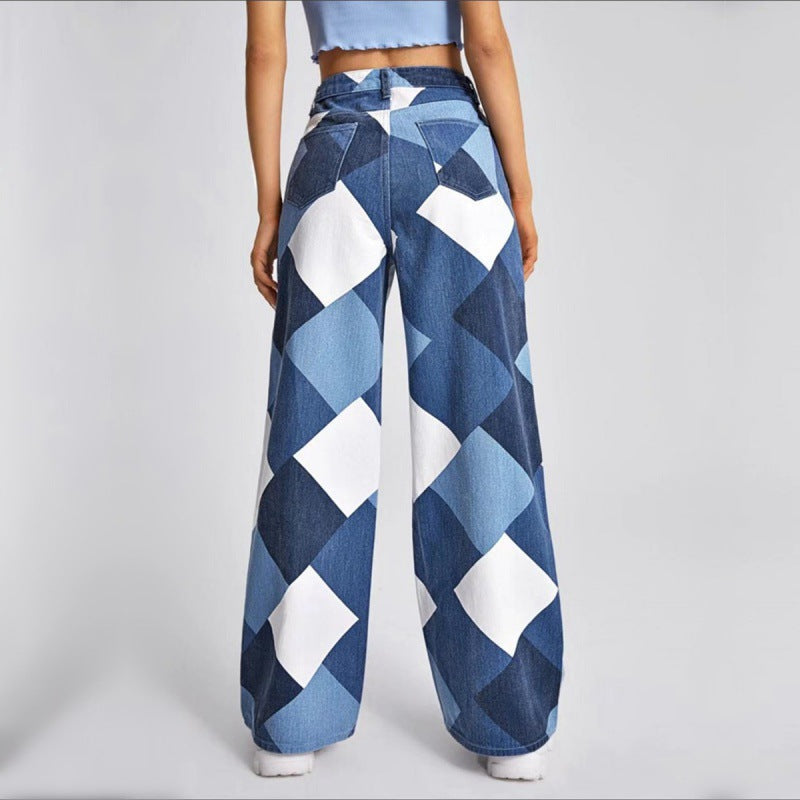 Ravenna High-Waisted Flared Checkered Denim Jeans